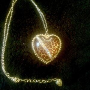 Betsey Johnson Leopard Heart Rhinestone Necklace
